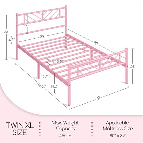 Yaheetech Twin Size Platform Bed Frame with Arrow Design Headboard,13 Inches Metal Mattress Foundation for Storage,No Box Spring Needed,Easy Assembly,Modern,Antique Gold