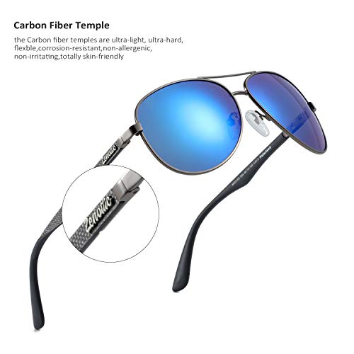 ZENOTTIC Polarized Aviator Sunglasses for Men Carbon Fiber Temple Pilot Sun Glasses with Mirrored Lens UV Protection