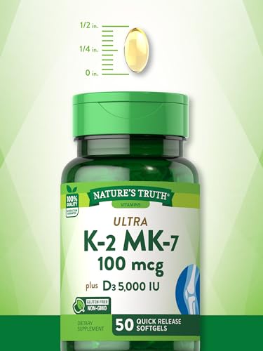 Vitamin K2 MK7 Complex | 100 mcg | 50 Softgels | with Vitamin D3 | Non-GMO & Gluten Free Supplement | by Nature's Truth