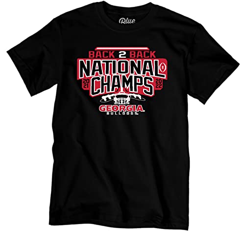 Blue 84 Men's Standard NCAA Officially Licensed Georgia Bulldogs National Champs T-Shirt 2022-2023 Repeat, Black