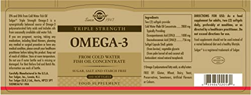 Solgar Triple Strength Omega-3 950 mg, 100 Softgels - Supports Cardiovascular, Joint & Skin Health - Heart Healthy Supplement - Essential Fatty Acids - Non GMO, Gluten/ Dairy Free - 100 Servings