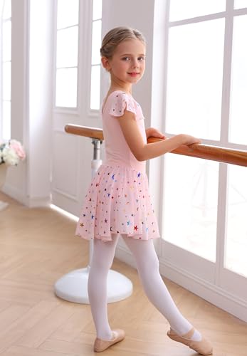 MdnMd Dance Ballet Leotard with Star Moon Sequins Skirt for Toddler Girls Ballerina Dresses Outfit (Blue, 2-4 Years)