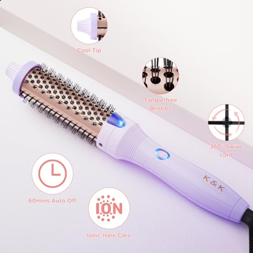 K&K 1.25 inch Thermal Brush Volumizing Brush Heated Curling Ceramic Tourmaline Ionic Curling Iron Quick Heating Makes Dual Voltage Travel-Friendly Straightening Round Design 30S Heating up