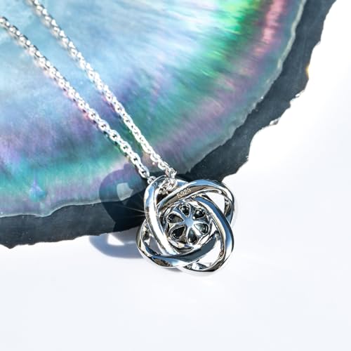 mihiarii Tahitian Black Pearl Necklace Celtic Love Knot Pendant Moissanite Sterling Silver 9MM Pearl Birthday Anniversary Mothers Day Valentines Day Christmas Gifts for Mom Her Women