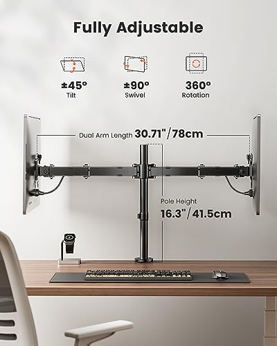 ErGear Dual Monitor Desk Mount, Heavy Duty Adjustable Arm for 2 Screens up to 32 Inches, Fully Adjustable Height, Tilt, Swivel, Rotate, Supports 17.6 lbs per Monitor Arm, Easy Installation