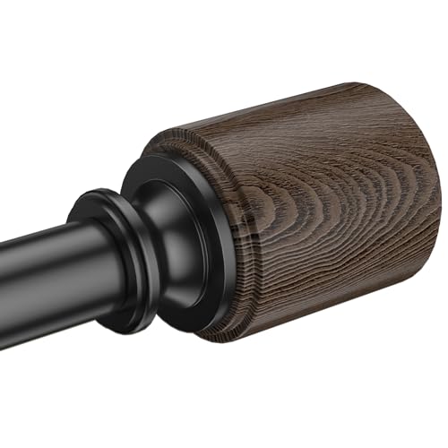 Heavy Duty Curtain Rods for Windows 32 to 56 Inches, 1 Inch Diameter Curtain Rod Set with Easy Installation, Adjustable Length Drapery Rods with Wood Finials (Black)