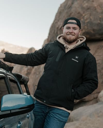 Venustas Men's Heated Jacket with Battery pack 7.4V, Windproof Electric Insulated Coat with Detachable Hood