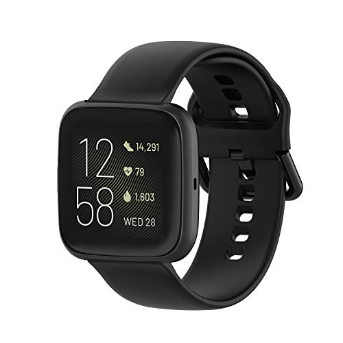 KOMI Watch Band Compatible with Fitbit Versa/Versa 2 / Versa Lite Watch,Soft Silicone Waterproof Breathable Sport Watch Strap Replacement Wristband (black, S:5.5" - 7.1" wrists)