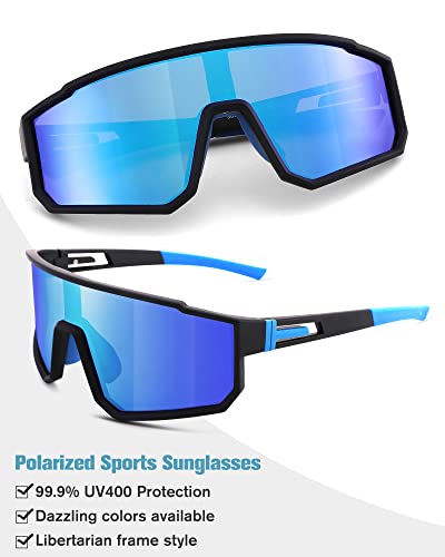 Pro Acme Polarized Sports Sunglasses for Men Women，UV Protection Lens Glasses For Baseball Fishing Cycling Running Driving Outdoor Sports（Black/Silver Mirror）