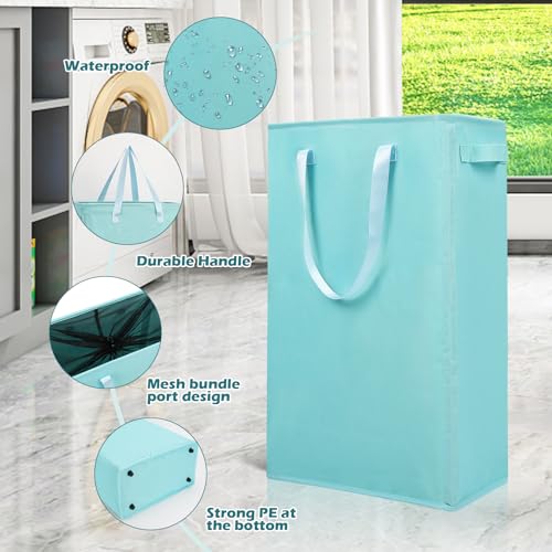 Odonata Slim Laundry Hamper Handles Collapsible Laundry Basket Thin Dirty Clothes Basket Narrow Laundry Bag Foldable Dirty Hamper 45L (Baby Blue)
