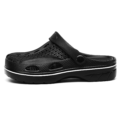 SOSOWHLTE Men's and Women's Arch Support Clogs Garden Shoes Slip-on Outdoor Beach Slippers with Removable Cushion Insole Black Size 7.5-8.5 Female,6-7 Male