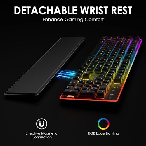 DURGOD TGK021 Mechanical Gaming Keyboard, 104 Keys Wired Keyboard with Magnetic Wrist Rest, RGB Backlit, Hot Swappable Linear Red Switch for PC/Mac/Laptop, Fully Anti-ghosting, Multimedia Keys