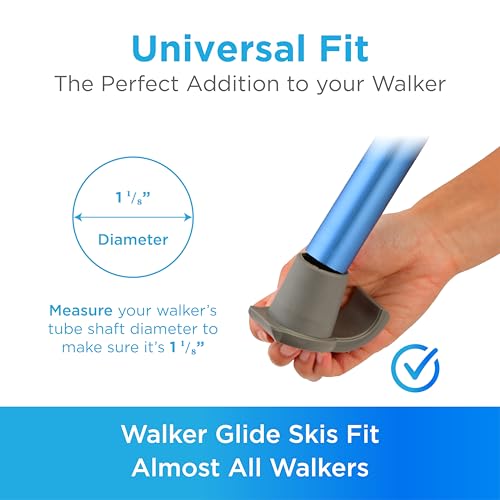 NOVA Walker Skis Glides for Folding Walkers 2 Skis, Universal Walker Accessories, Tennis Ball Replacement, Durable Easy-Glide Mobility Aid, One Pair (2 Skis), Gray