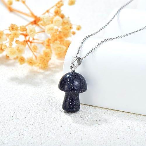 VIJASHOP Lapis Mushroom Necklace for Women Blue Mushroom Pendant Cute Lapis Lazuli Mushroom Jewelry Gifts for Mother Girlfriend Her (18 inches Chain)