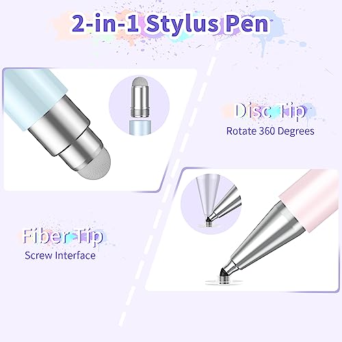 Stylus Pens for Touch Screens, High Precision 2-in-1 Disc Stylus Pen with Magnetic Adsorption, Compatible with iPad/iPhone/Tablets/Android and All Capacitive Touch Screens (Blue Light Yellow)