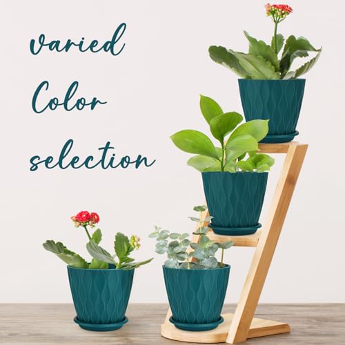 YNNICO 6 inch Plant Pots, 5 Pack Flower Pots Outdoor Indoor, Planters with Drainage Hole and Tray Saucer.