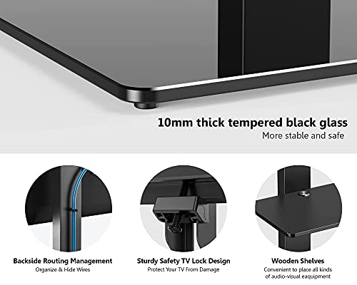 FITUEYES Swivel Floor TV Stand with Mount for TVs 37 43 50 55 60 65 70 75 Inch LCD LED Flat/Curved Screens Universal Swivel Televisions TV Mount Stand for Bedroom Living Room Black Tempered Glass Base