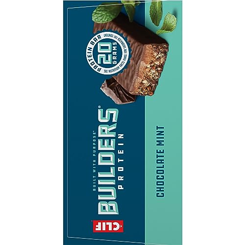 CLIF Builders - Chocolate Mint Flavor - Plant Based Protein Bars - Gluten Free - Non-GMO - Low Glycemic - 20g Protein - 2.4 oz. (12 Pack)