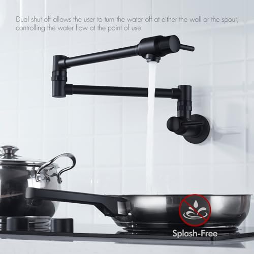 BAGNOLUX Pot Filler, Wall Mount Commercial Pot Filler Faucet Over Stove, Brass Copper Material Kitchen Folding Faucet with Stretchable Double Joint Swing Arm 23.4 inch, Polished Gold-PVD