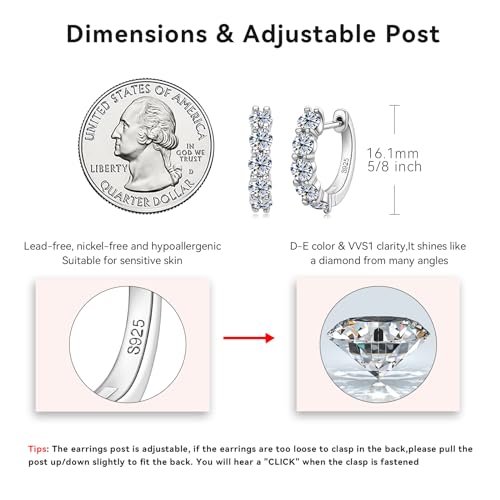 AINUOSHI Hoop Earrings for Women, G-H-I Color Moissanite Simulated Diamond, 925 Sterling Silver with 18K White Gold Plating, Hypoallergenic, Jewelry Box Packed, Moissanite,