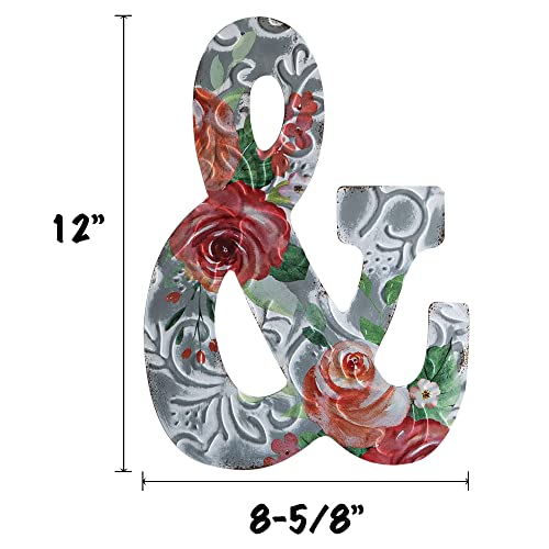 12" Letters for Wall Decor,COLLECTIVE HOME Embossed Metal Numbers with Rose, Rustic Hanging Signs for Wedding Birthday Housewarming Party. (P)