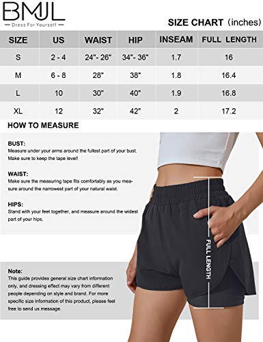 BMJL Women's Running Shorts Elastic Waistband High Waisted Shorts Pockets Sporty Workout Shorts Gym Athletic Shorts Pant(S,Black359)