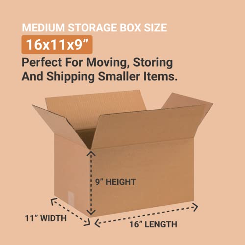 AVIDITI 16 x 11 x 9 Corrugated Cardboard Boxes, Medium 16"L x 11"W x 9"H, Pack of 25 | Shipping, Packaging, Moving, Storage Box for Home or Business, Strong Wholesale Bulk Boxes