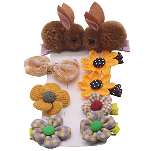 Petunny Cute Hair Clips for Girls,9Pcs Flower Baby Girl Snap Hair Barrettes Fully Lined Alligator Rabbit Bunny Hair Accessories for Infants Toddlers Children,Khaki