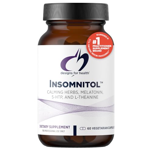 Designs for Health Insomnitol Capsules - Sleep Aid for Adults with Melatonin, L‑Theanine + 5-HTP - Calming Herbs Valerian, Lemon Balm + Passionflower - Vegan + Non-GMO Sleep Supplement (60 Capsules)