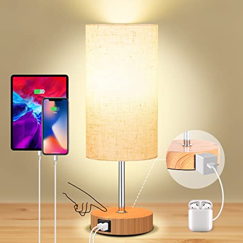 Dott Arts Table Lamp for Bedroom, 3-Color Bedside Lamps with Pull Chain, Bedroom Table Lamps for Nightstand,Small Lamp for Living Room, Bulb Included Grey Striped …
