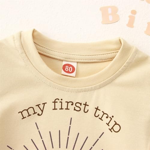 MODNTOGA 1st Birthday Tee Baby Boy Girl Short Sleeve T-Shirt First Birthday Sun Graphic Toddler Kid Letter Tops Summer Outfit (Beige, 1 Years)