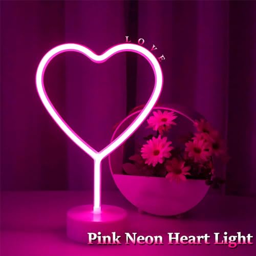 BHCLIGHT Pink Heart Neon Sign, LED Neon Light Battery Operated or USB Powered Lamp Valentines Day, Table Decorations Lights for Room Dorm Wedding Anniversary Bedroom Classroom Decor