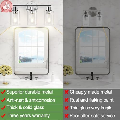 3-Light Bathroom Light Fixtures, Black and Gold Bathroom Wall Lights, Modern Bathroom Vanity Light with Clear Glass Shade, Bathroom Wall Lamp for Mirror Kitchen Bedroom Hallway Cabinet