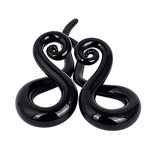YOFANST 2pcs Glass Ear Tapers Plugs Handmade Spiral Gauges Piercing Jewelry, Black Twist 0G