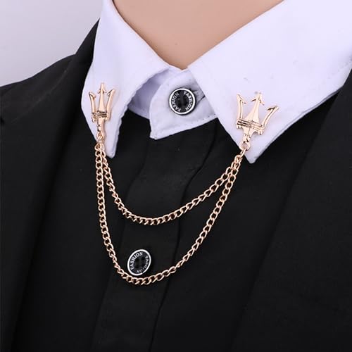 GBAHFY Men's Trident Necktie Tie Tack Pin Shirt Stay Bar Suit Collar Lapel Stick Pin Brooch with Chain Accessories for Necktie (Gold)