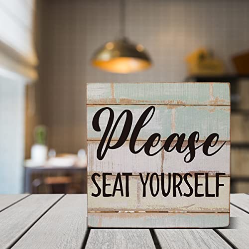 Please Seat Yourself Wooden Box Sign Desk Decor Bathroom Quote Wood Box Sign for Home Bathroom Shelf Table Decoration 5 X 5 Inch