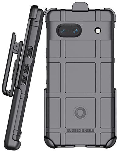 Case with Clip for Google Pixel 7a Phone (2023), Nakedcellphone Special Ops Armor Rugged Shield Protective Cover and [Rotating Ratchet] Belt Clip Holster [Matte Grip Texture] - Black