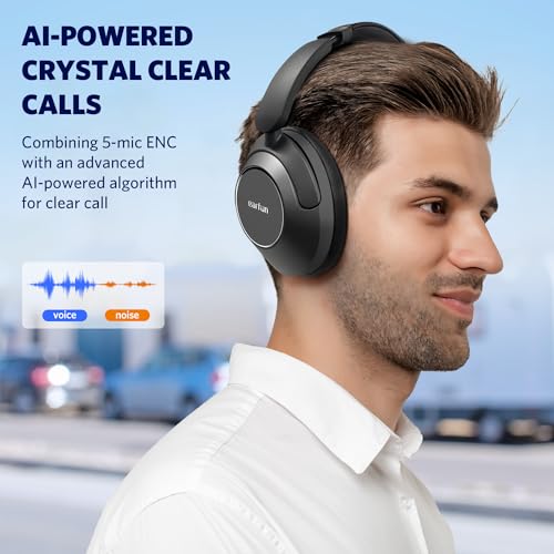 EarFun Wave Pro Active Noise Canceling Headphones, Wireless Over Ear Bluetooth Headphones, LDAC Hi-Res Sound, 5 Mics AI Clear Call, 80H Playtime, Multipoint Connection, Comfort Fit, Custom EQ via App