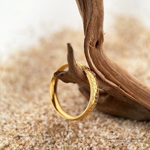 munone 4mm Honeycomb Stackable Band Ring for Women,14k Gold Plated Titanium Comfort Fit Band Rings