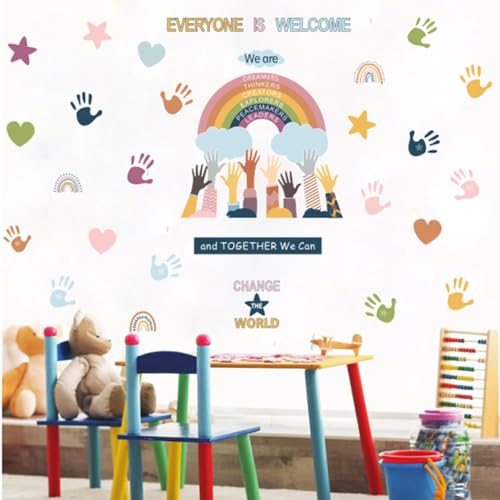 Rainbow Small Hands Change The World Equality Wall Decals Inspirational Diversity Stickers Nursery Girls Boys Baby Bedroom Wall Decor