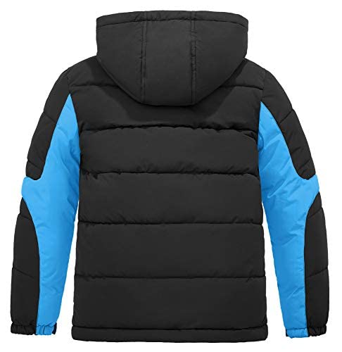 ZSHOW Boys' Warm Hooded Winter Jacket Soft Fleece Lined Quilted Puffer Coat(Black & Blue,6-7)