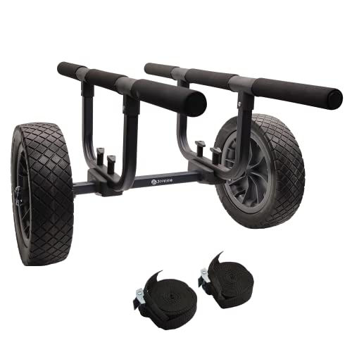 JOIERW Heavy Duty Kayak Cart, Width Adjustable Canoe Cart with 12inch Flatfree Beach Wheels Boat Dolly Cart Transport Carrier