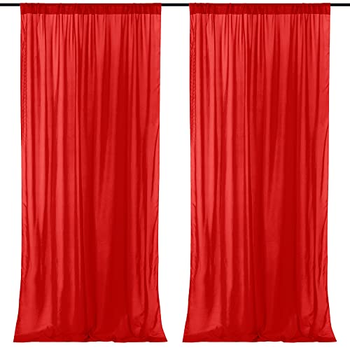 Hahuho Backdrop Curtains 10ft by 7ft Chiffon Backdrop Drapes for Wedding Party Event Photography Stage Decoration（2 Panels, 5FT x 7FT, Red）