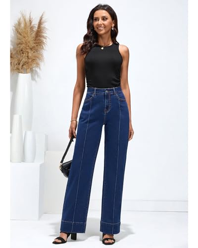 luvamia High Waisted Jeans for Women Blue Pants Women Womens Wide Leg Pants Wide Leg Jeans Women High Waisted Baggy Jeans Wide Leg Jeans for Women High Waist Size Small Size 4 6