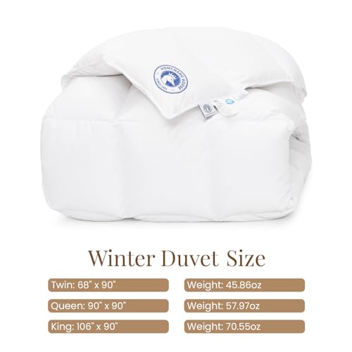 HOMCHANG GOOSE Down Comforter King Size, Winter Heavyweight Feather Down Comforter, Warm Comforter, Noiseless Turning Down Duvet, Winnner of Muse Creative Awards (106"x90", White)