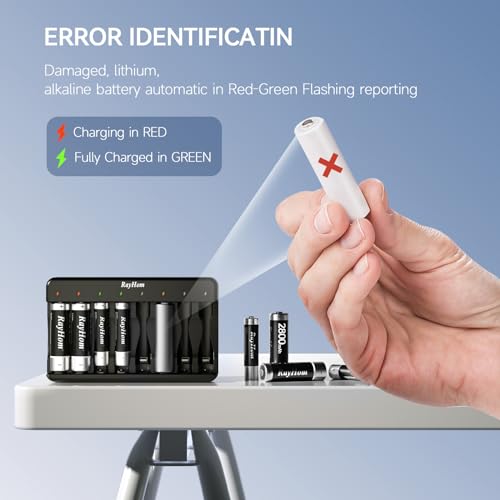 RayHom AA AAA Battery Charger 2-Pack - 8 Bay Smart Individual Charger for Ni-MH Ni-CD Rechargeable Batteries