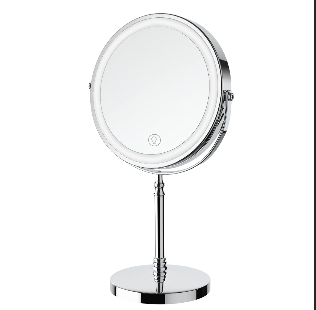 Lighted Makeup Mirror, 3000 mAh Rechargeable Double Sided Magnifying Mirror with 3 Colors, 1x/10x 360° Rotation Vanity Mirror, Brightness Adjustable Magnification Cosmetic Light up Mirror, Women Gift