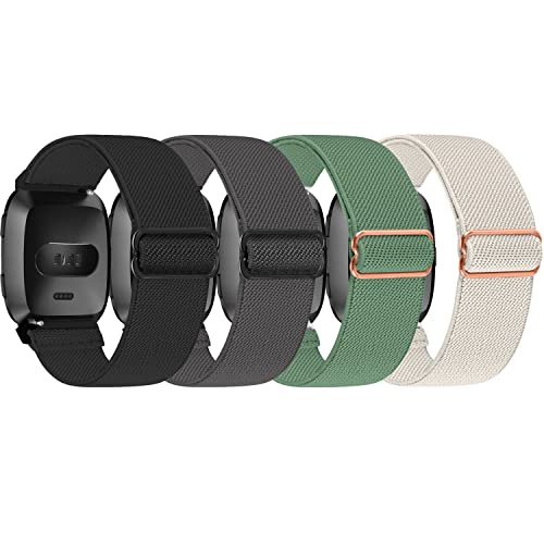 ShuYo 4 Pack Elastic Nylon Bands Compatible with Fitbit Versa & Versa Lite & Versa 2 & Versa SE for Women Men, Adjustable Soft Stretchy Breathable Replacement Straps for Fitbit Versa Smartwatch