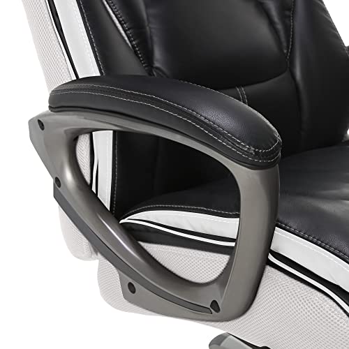 Serta Lautner Executive Home Office Desk Chair, Ergonomic High-Back with Adjustable Lumbar and Body Pillows, SmartLayers and ComfortCoils Technology, Mesh and Bonded Leather, Black & White