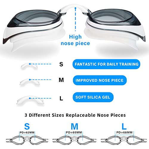 Seago Shortsighted Swimming Goggles Nearsighted Swim Goggles Anti Fog UV Protection Fit for Adult Men Women Youth Junior, No Leaking Clear Vision Pool Swim Glasses Tinted Flat Lens with 3 Nose Pieces